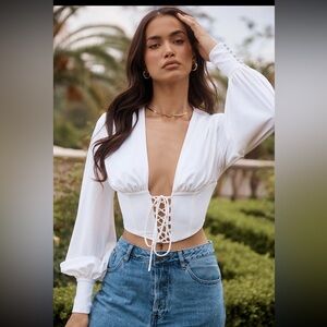 HOUSE OF CB 'Mirabelle' White Lace Up Corset/Size XS-US 2-4